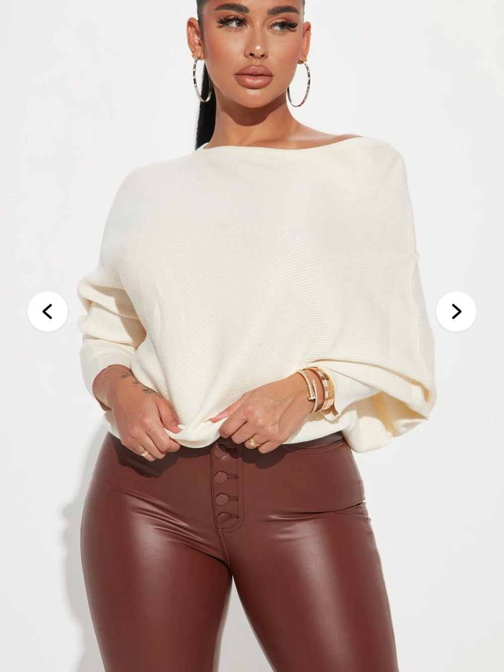 Off-Shoulder Cream Knit Sweater fashonova